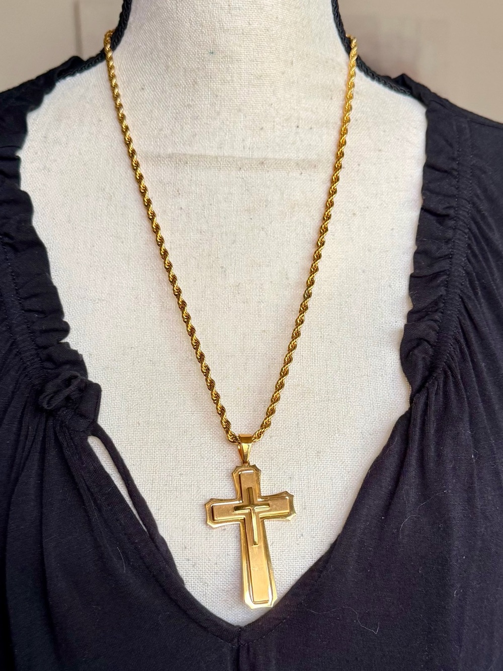 Necklace, 24” with Gold Cross Pendant, unisex jewelry